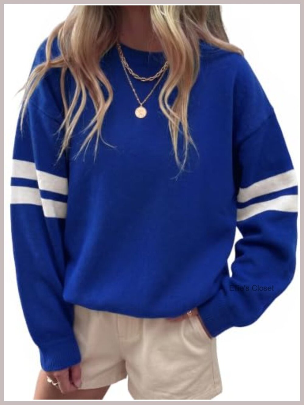Oversized Striped Varsity Crewneck Pullover Sweater Knit Long Sleeve